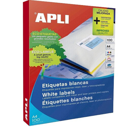 Set 200 bucati Etichete autoadezive A4, Apli, 100 coli/top, 210 x 148 mm