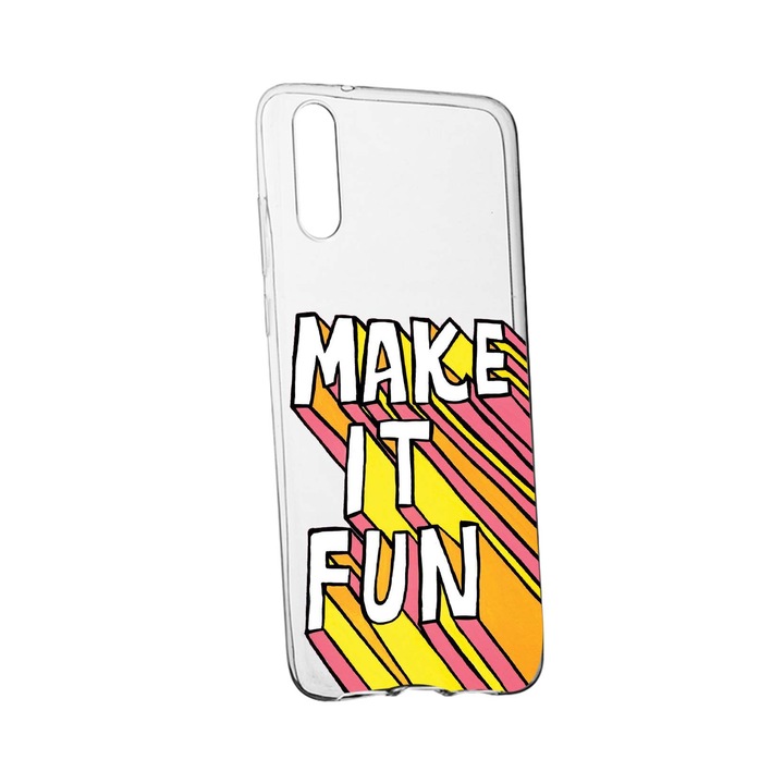 Husa de protectie cu mesaj Make It Fun, pentru Samsung Galaxy A70 / Galaxy A70S, rezistenta la uzura, anti-alunecare, din silicon Premium, 494