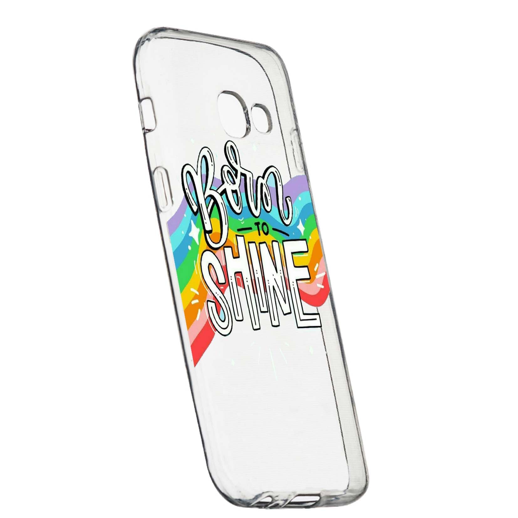 Husa de protectie cu mesaj Born To Shine, pentru Samsung Galaxy A3 2017, rezistenta la uzura, anti-alunecare, din silicon Premium, 489