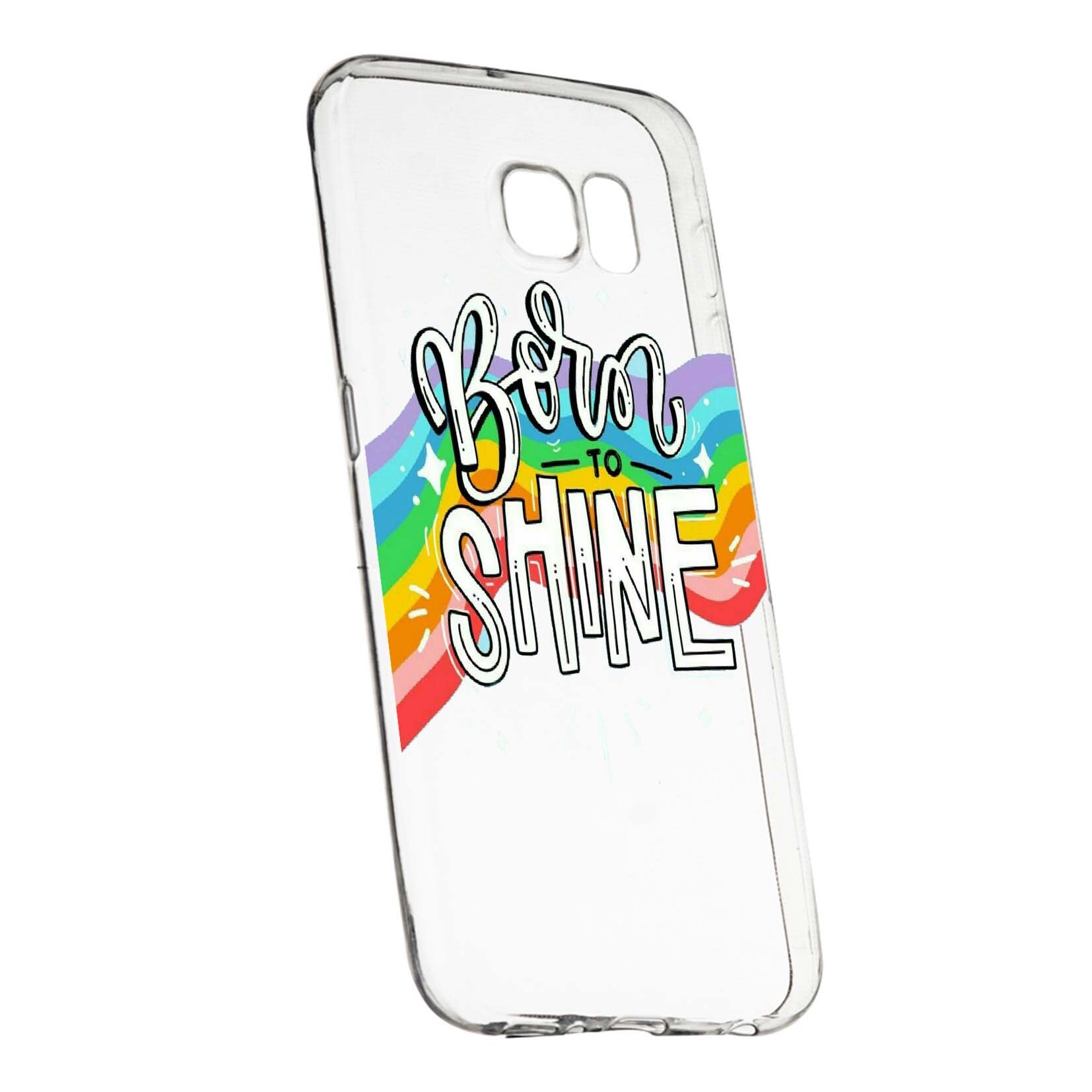 Husa de protectie cu mesaj Born To Shine, pentru Samsung Galaxy S6, rezistenta la uzura, anti-alunecare, din silicon Premium, 489