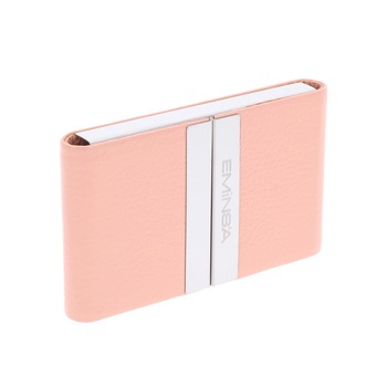Port Carti de Vizita din piele naturala somon cu bordura metalica si magnet, model 02, MAGAZINULDEGENTI Port Carti de Vizita din piele naturala somon cu bordura metalica si magnet, model 02, MAGAZINULDEGENTI