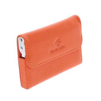 Port Carti de Vizita din piele naturala portocalie cu capac, model 03, MAGAZINULDEGENTI Port Carti de Vizita din piele naturala portocalie cu capac, model 03, MAGAZINULDEGENTI