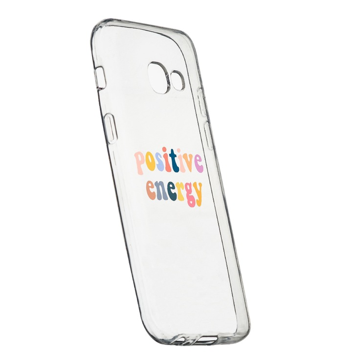 Husa de protectie cu mesaj Positive Energy, pentru Samsung Galaxy J4 Plus 2018, rezistenta la uzura, anti-alunecare, din silicon Premium, 479