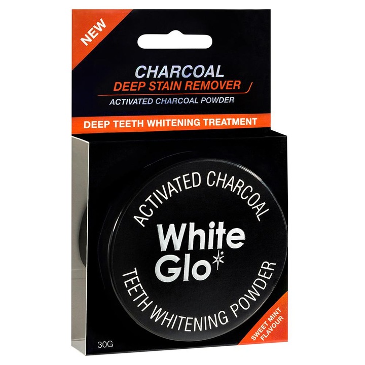 Pudra din carbune activat pentru albirea dintilor White Glo Deep Stain Remover Charcoal, 30g