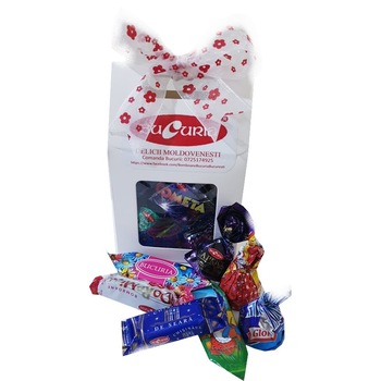 Cutie tip poseta din carton , bomboane de ciocolata Bucuria Cutie tip poseta din carton , bomboane de ciocolata Bucuria