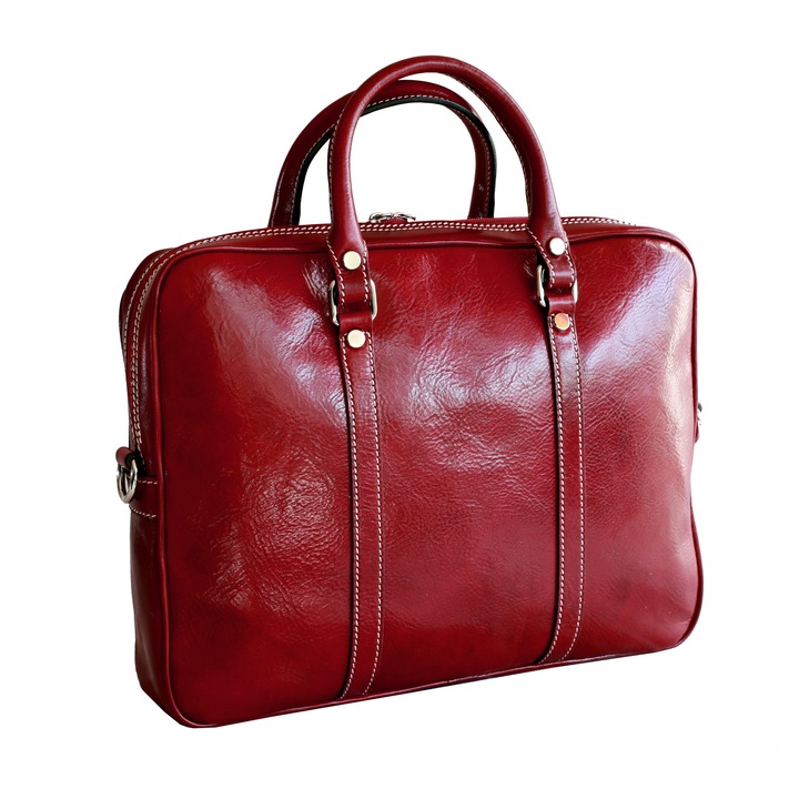 Geanta dama laptop, piele naturala, bordo, SS142D