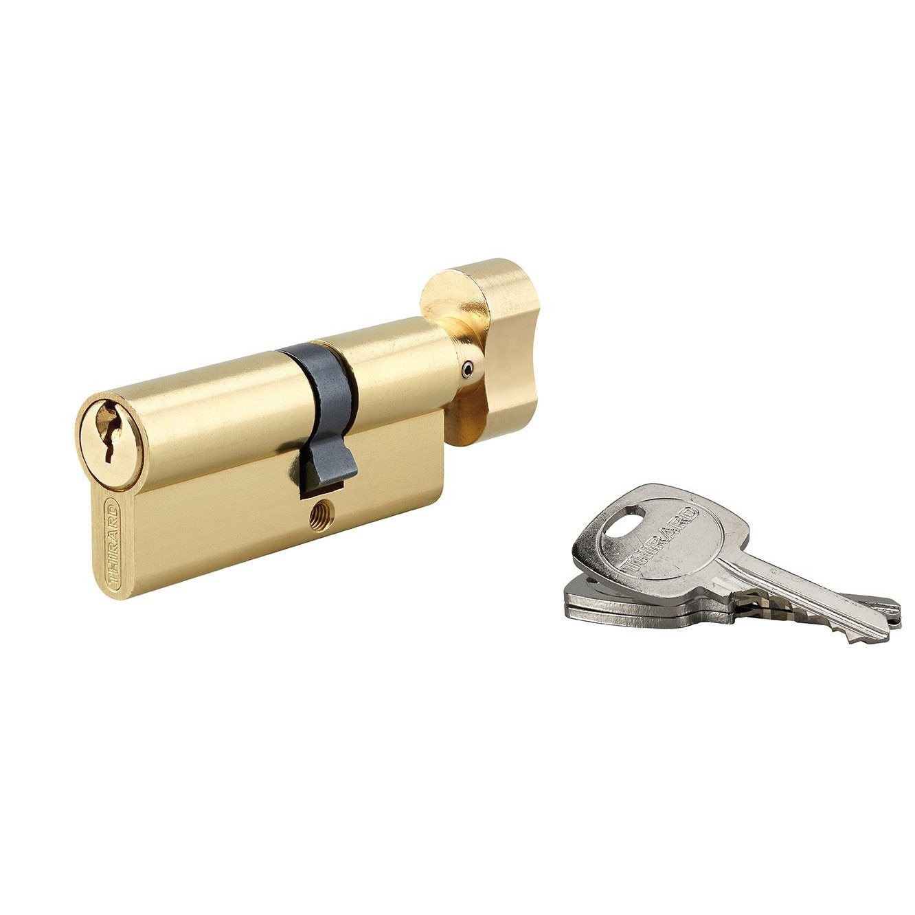 Cilindru cu buton Thirard „STD” 30 x 50 mm, din alama, mecanism cu 5 pini, 3 chei
