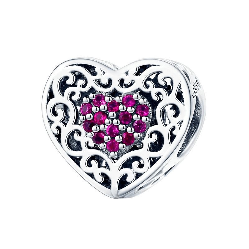 Talisman charm argint 925 KRASSUS Ruby Heart, pentru bratara sau pandantiv lant, model inima