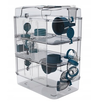 Cusca hamster, 41x27x53 cm, Plastic, 3 niveluri, cu accesorii / albastru Cusca hamster, 41x27x53 cm, Plastic, 3 niveluri, cu accesorii / albastru