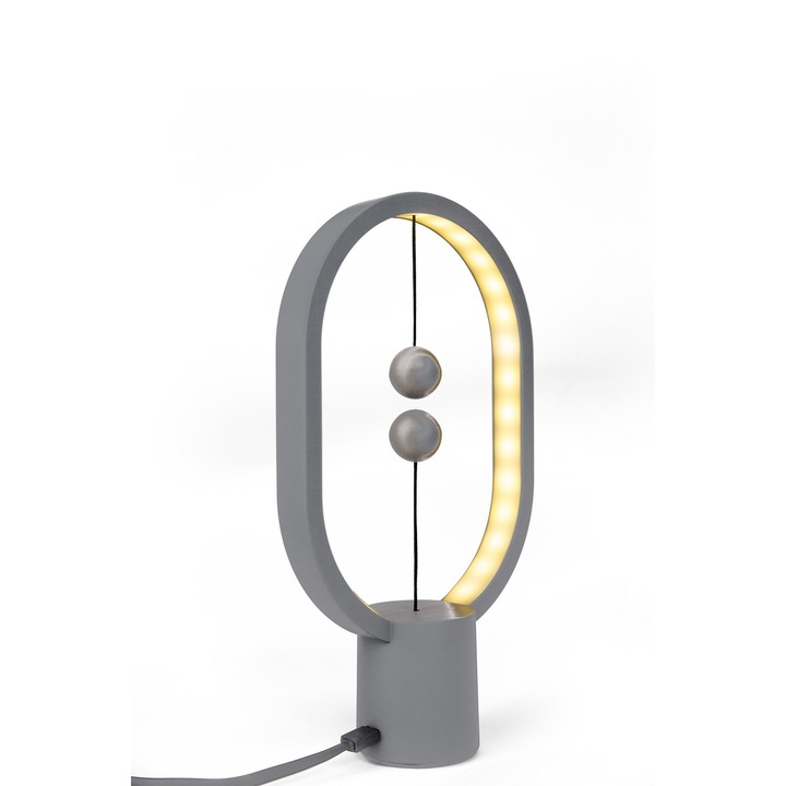 Veioza cu intrerupator magnetic Heng Balance Lamp Mini, plastic, gri deschis, cablu USB-C 1m