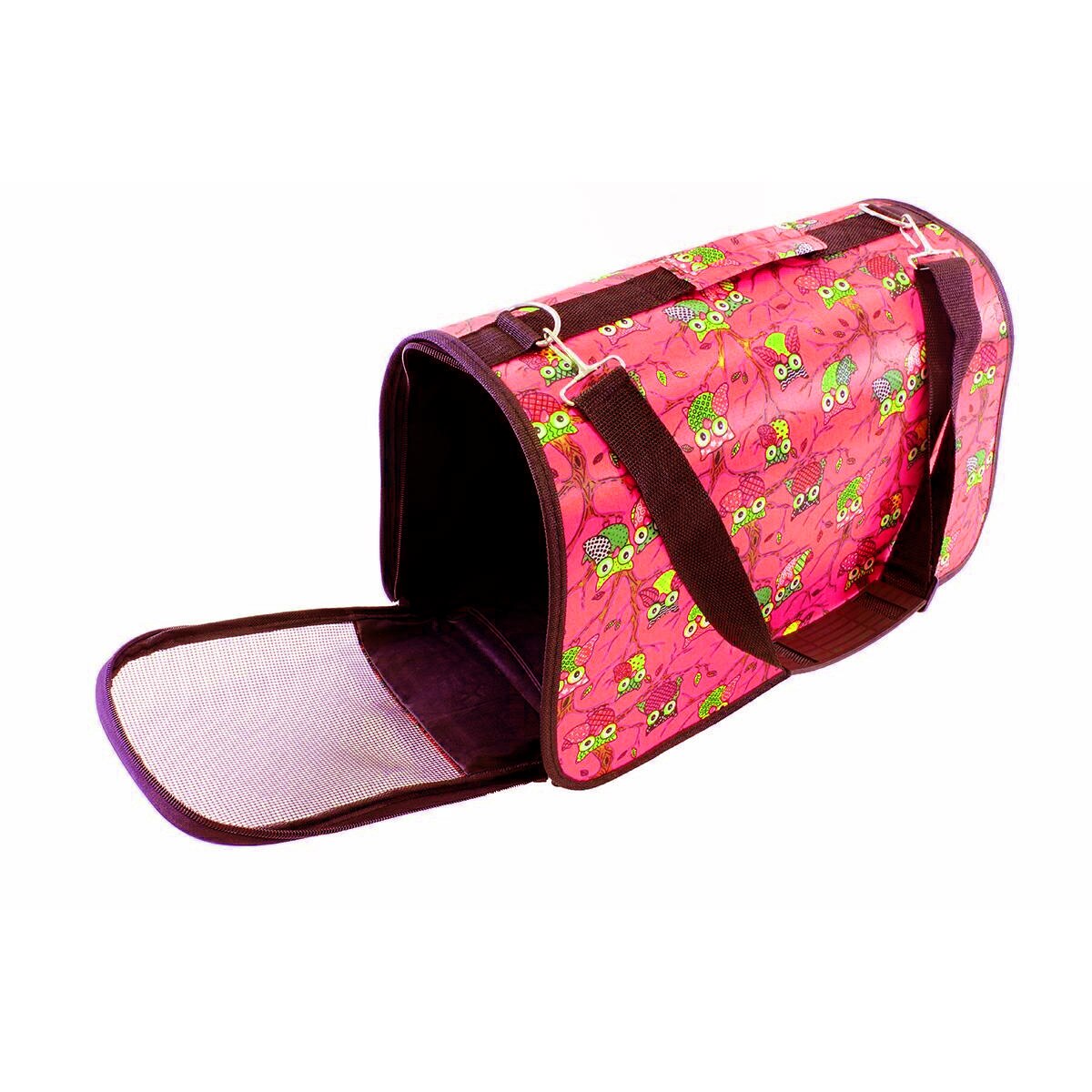 Geanta De Transport Caini Sau Pisici, Pliabila, Baza Rezistenta, Model Rosu Cu Imprimeu Bufnite, 45x20x27 Cm