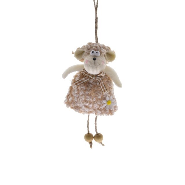 Figurina textila, cu agatatoare, oita maro, 13 cm