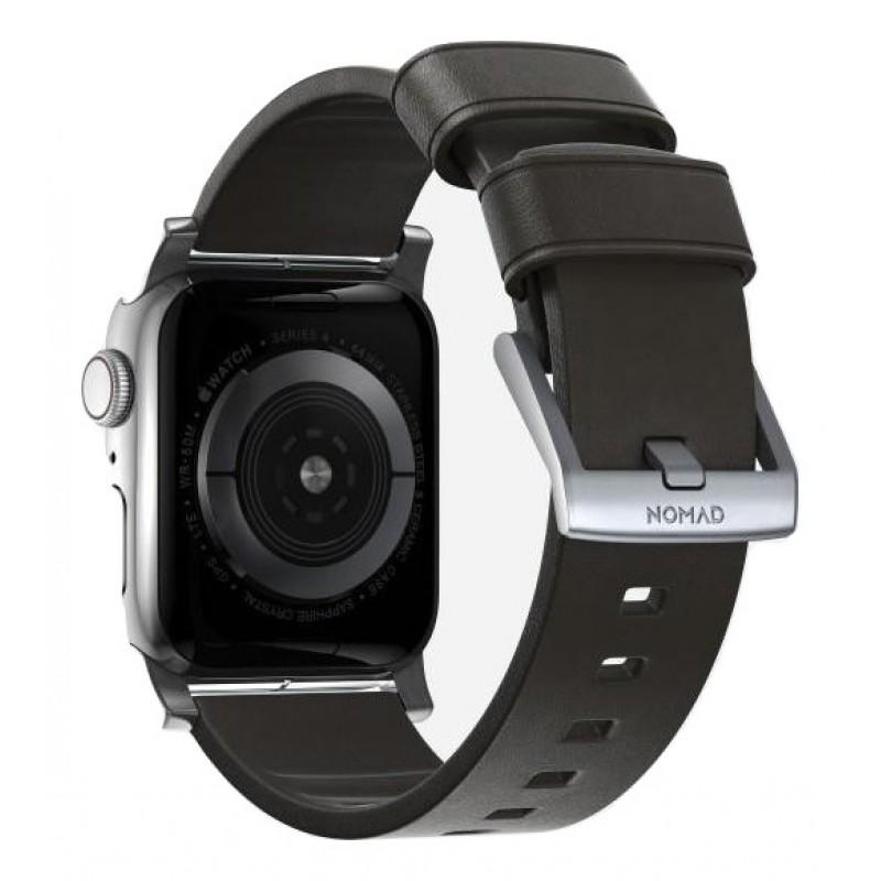 Curea din piele rezistenta la apa NOMAD Active Apple Watch 1/2/3/4/5/6/7/SE (42/44/45mm) Brown/Silver