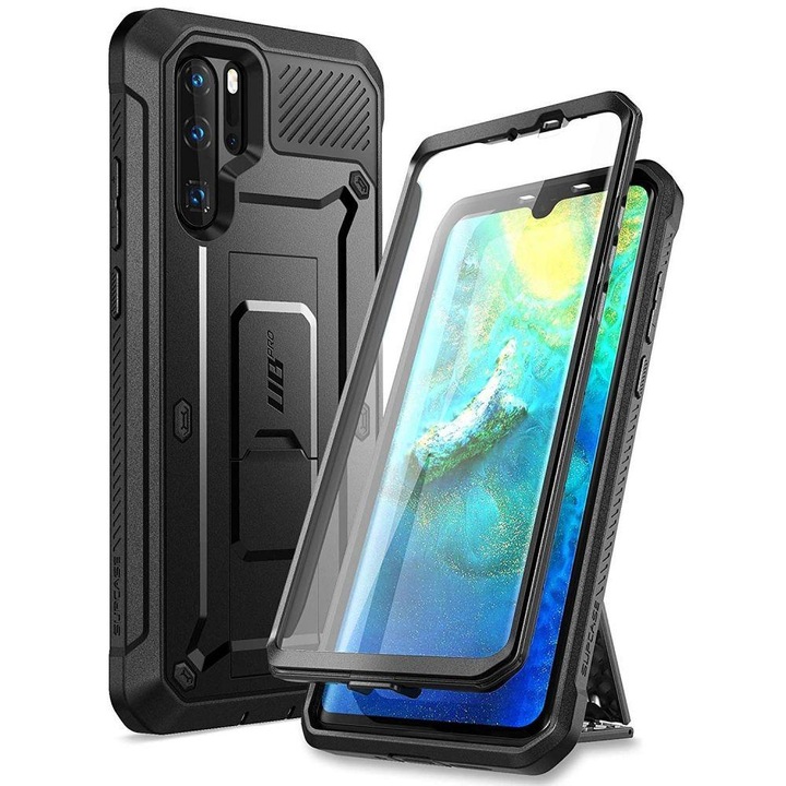 Huawei P30 Pro/P30 Pro New Edition, Unicorn Beetle Pro készülékkel kompatibilis védőburkolat, mellékelt fóliával, polikarbonát, fekete