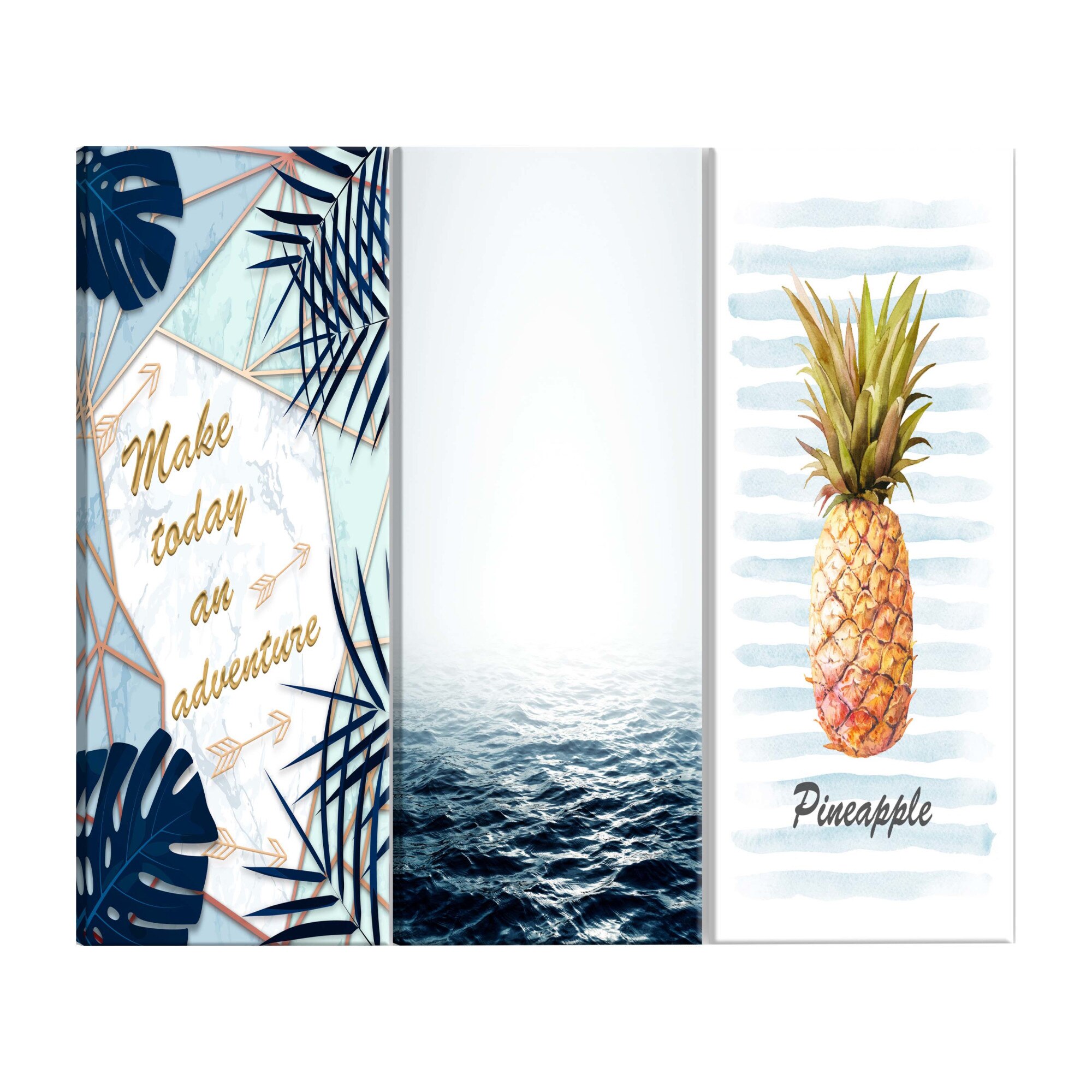 Tablou canvas, 3 piese, Citat ananas, 120 x 60 cm