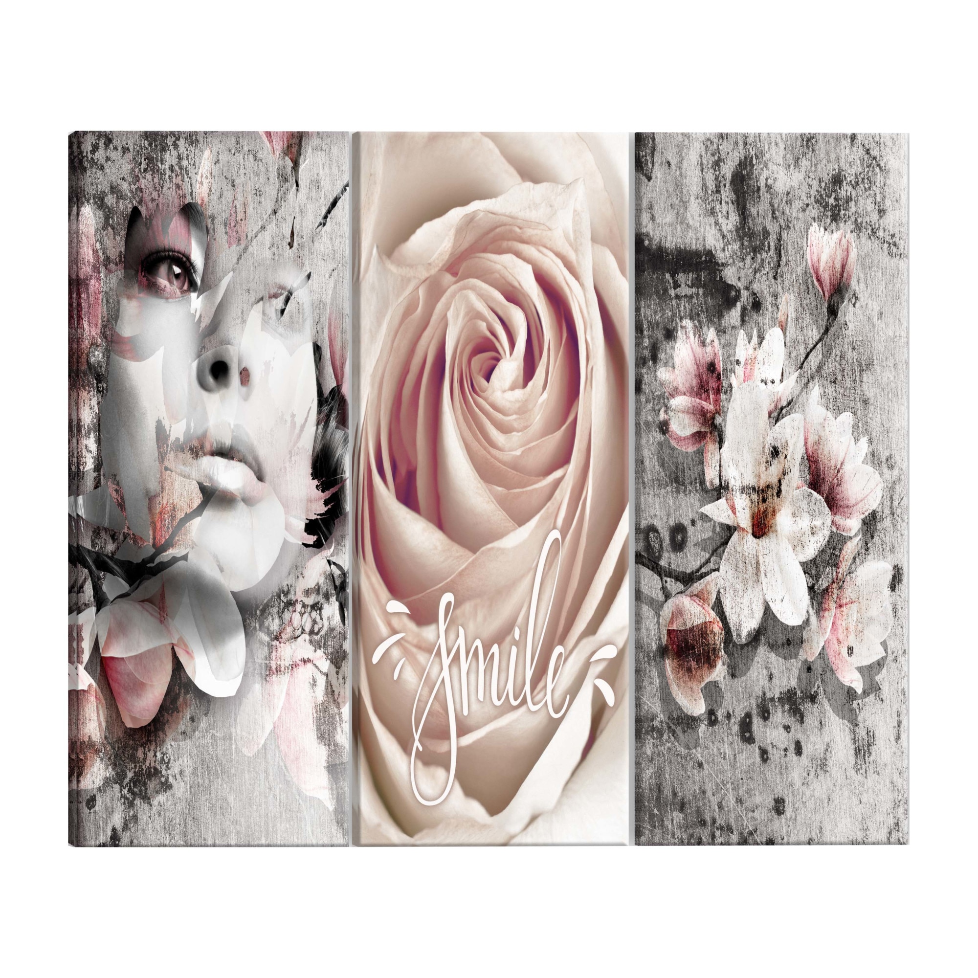 Tablou canvas, 3 piese, Zambetul floral, 120 x 60 cm