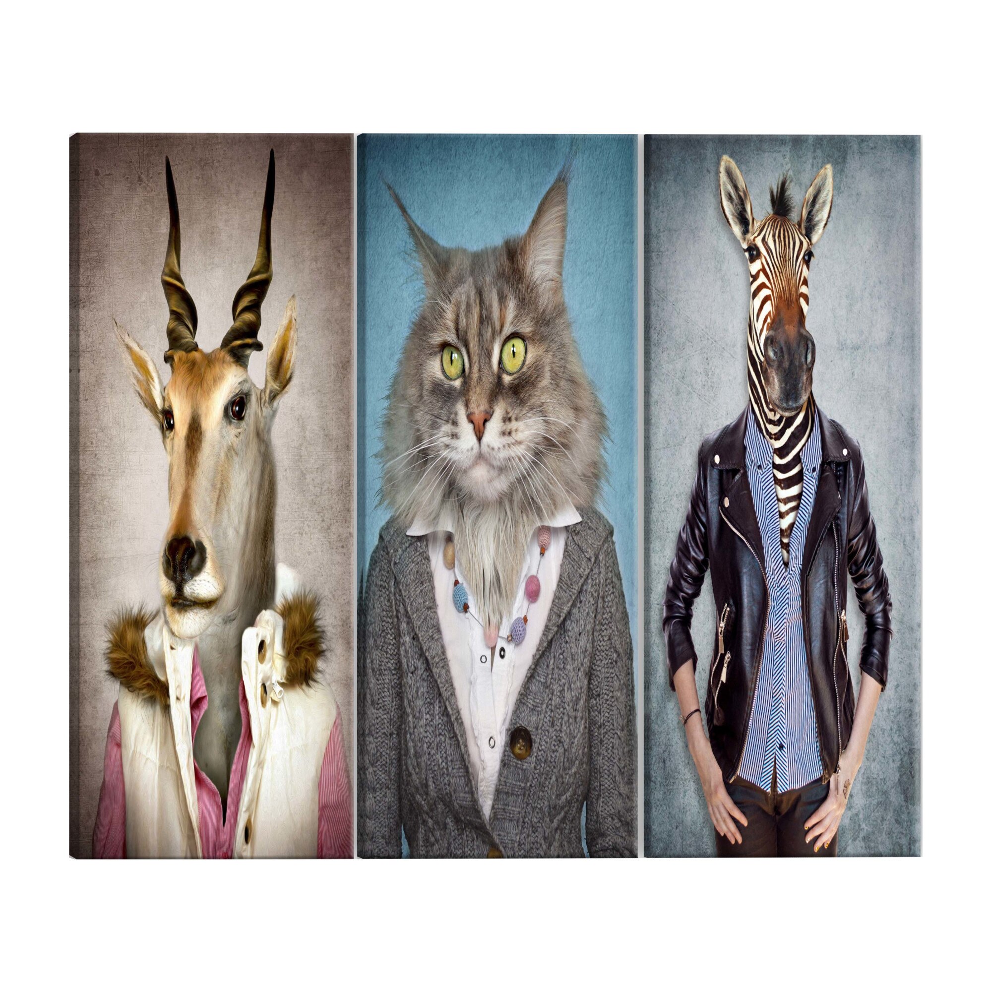 Tablou canvas, 3 piese, Menajerie, 120 x 60 cm