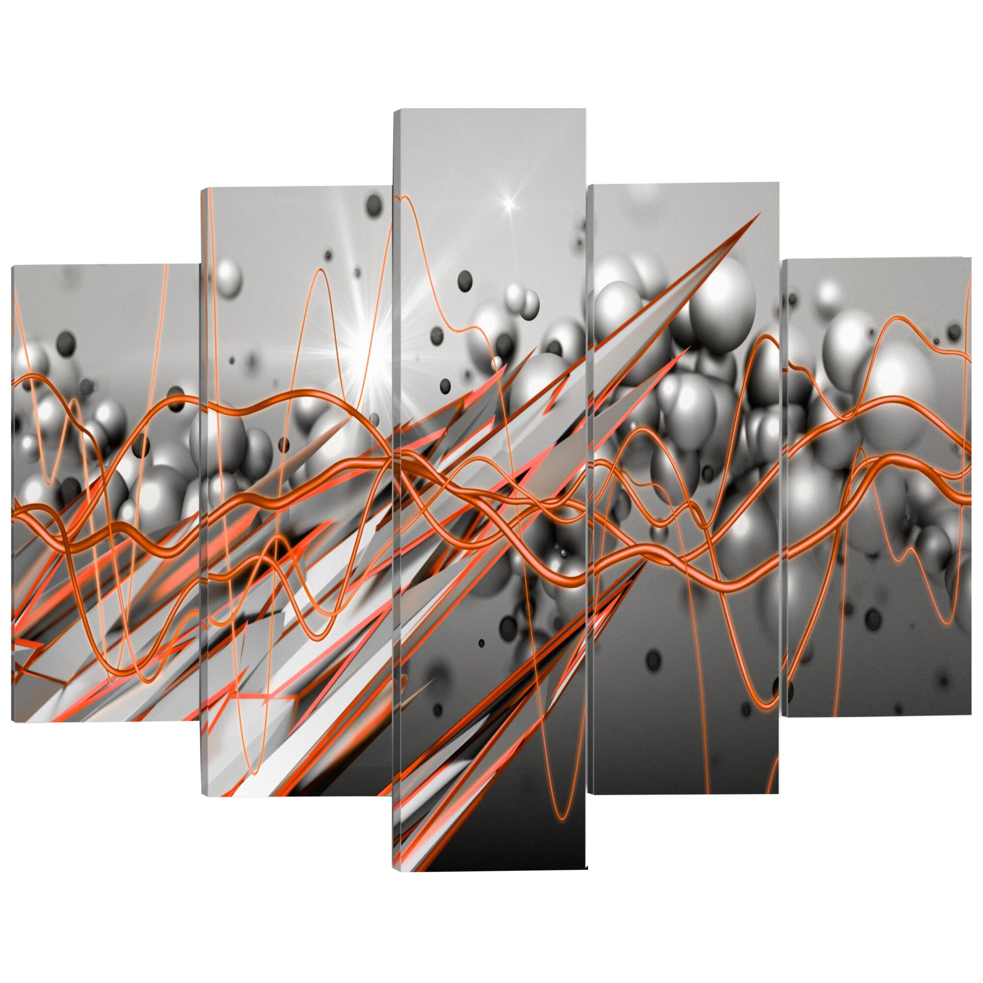 Imagine pe sticla ,5 piese, Orange Stream 1 , acrilica 200 x 100 cm