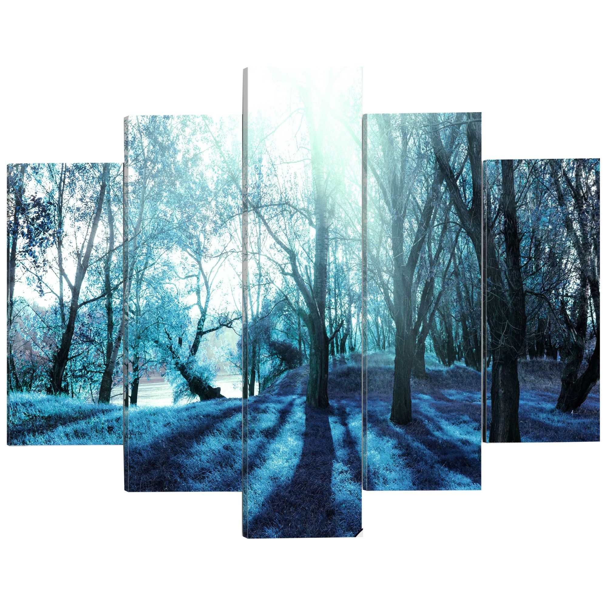 Imagine pe sticla ,5 piese, Poiana albastra , acrilica 200 x 100 cm