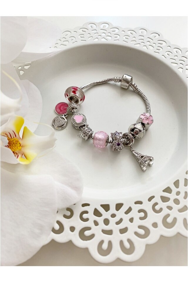 Bratara Charm Pixy placata in 3 straturi cu argint 925, 9 charmuri
