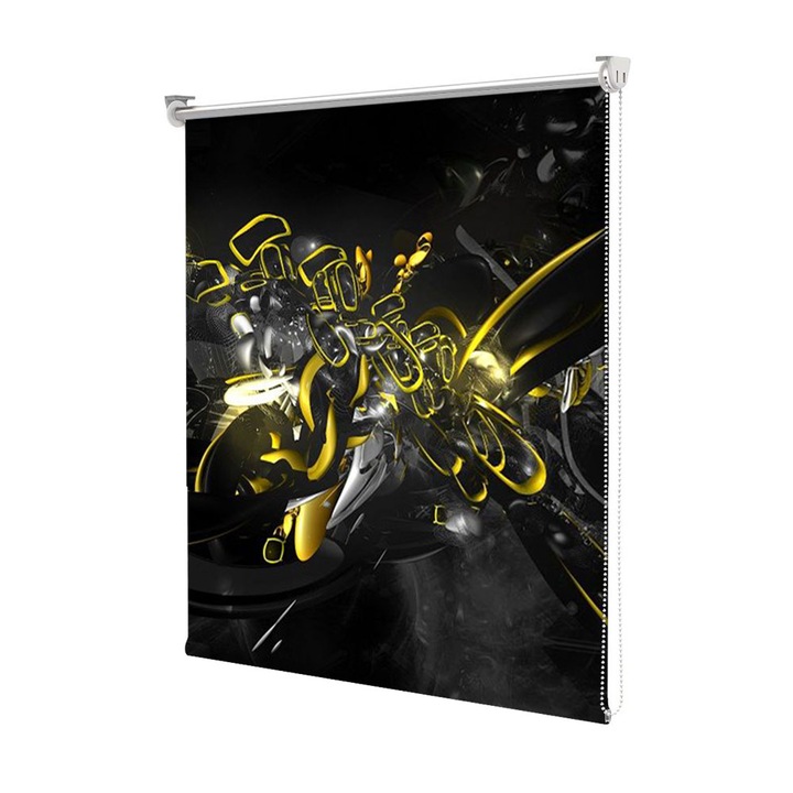 Rolete Art Shade tip Jaluzele cu Rulou si sistem inclus, Compozitie cu galben si negru, Decoratiuni, Latime 45 cm x Inaltime 130 cm
