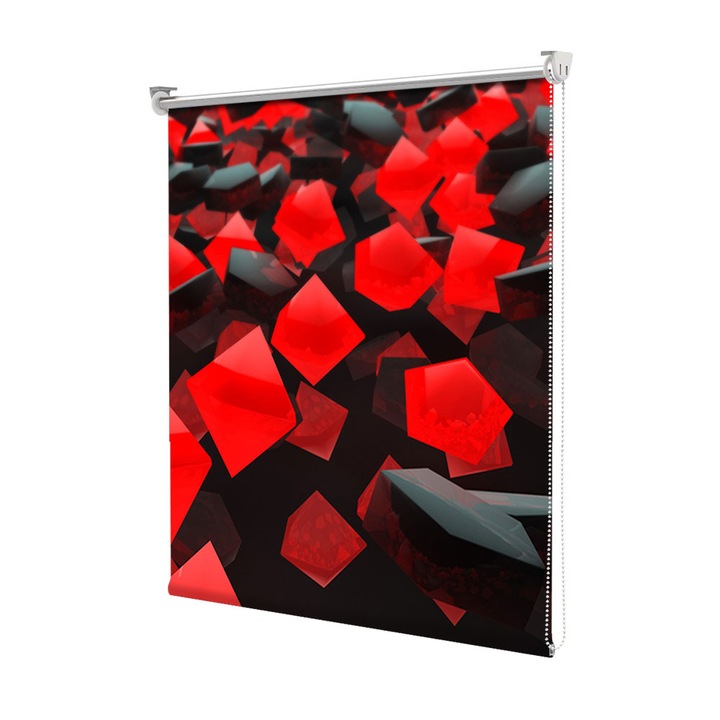 Rolete Art Shade tip Jaluzele cu Rulou si sistem inclus, Cuburi rosi si negre, Decoratiuni, Latime 50 cm x Inaltime 130 cm