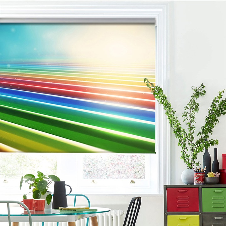 Rolete Art Shade tip Jaluzele cu Rulou si sistem inclus, Dungile curcubeului, Decoratiuni, Latime 105 cm x Inaltime 250 cm