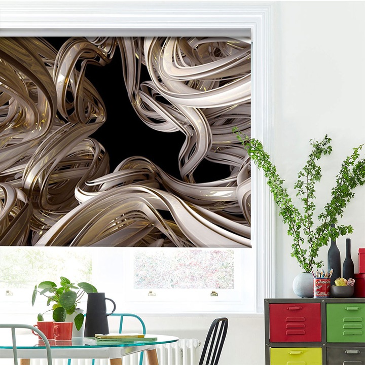 Rolete Art Shade tip Jaluzele cu Rulou si sistem inclus, Curbe, Decoratiuni, Latime 115 cm x Inaltime 250 cm