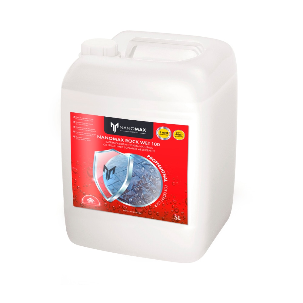 Impermeabilizant Nano protectie piatra naturala, travertin, marmura cu efect UMED, Nanomax Rock Wet 100, 5L
