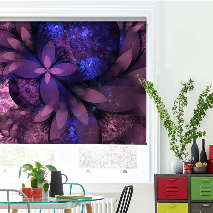 Rolete Art Shade tip Jaluzele cu Rulou si sistem inclus, Flori violet, Decoratiuni, Latime 90 cm x Inaltime 250 cm