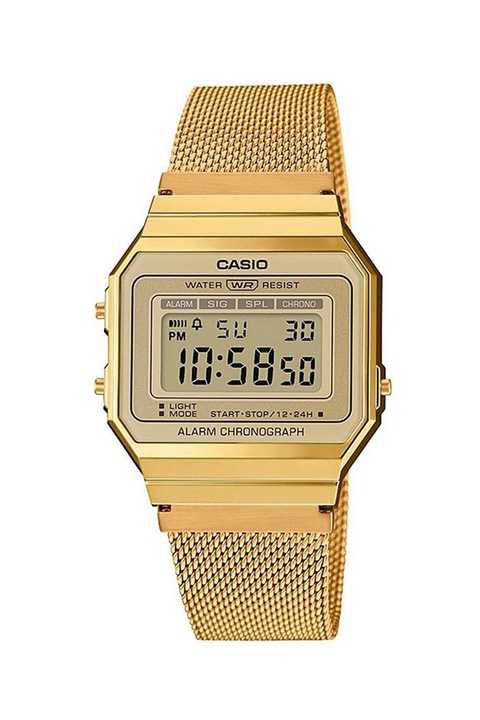 Casio, Унисекс цифров часовник с иноксова верижка, Златист