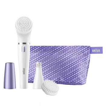 Set Cadou Epilator Facial Braun SE832N, 10 prinderi, Perie curatare faciala, 3 accesorii, Alb/Lila Set Cadou Epilator Facial Braun SE832N, 10 prinderi, Perie curatare faciala, 3 accesorii, Alb/Lila