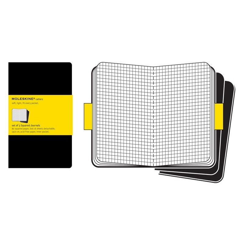 Moleskine Set of 3 Squared Cahier Journals - Black - Large
