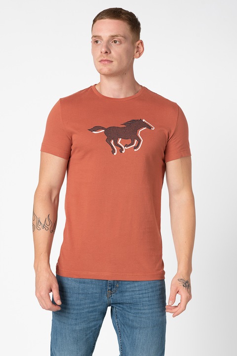 Mustang, Aaron szűk szabású póló logómintával, Fehér/Fekete/Téglavörös, 2XL