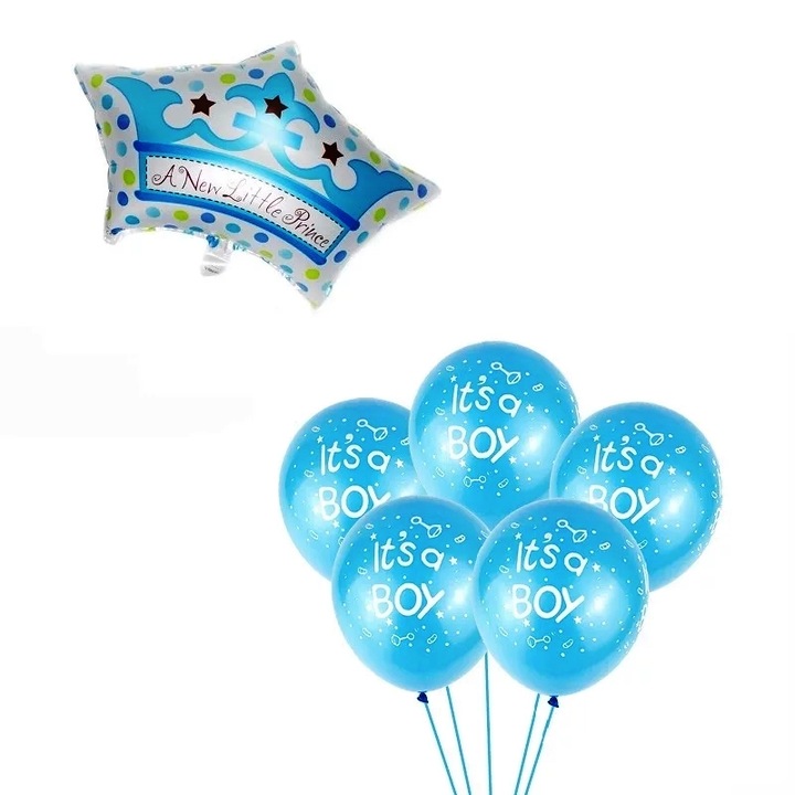 7 db keresztelő lufi készlet, Fiú - kék