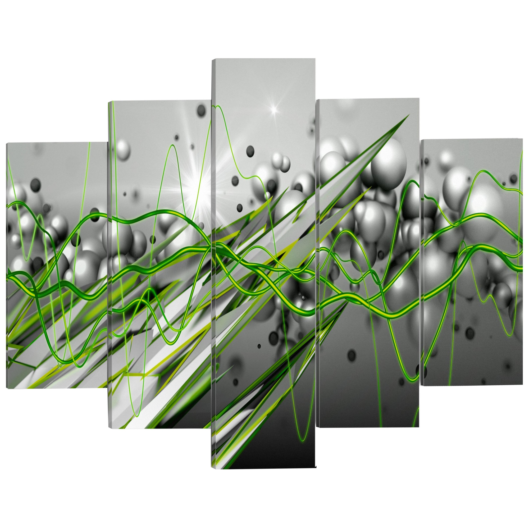 Imagine pe sticla ,5 piese, Ritmul verde , acrilica 100 x 50 cm