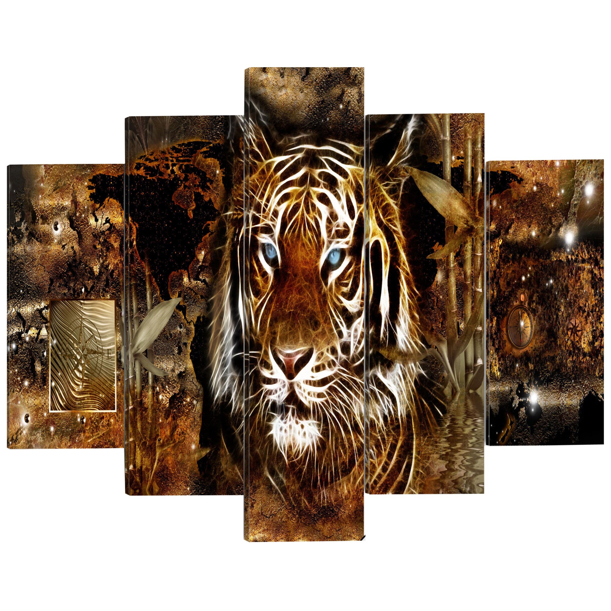Imagine pe sticla ,5 piese, Jungla de Aur , acrilica 200 x 100 cm