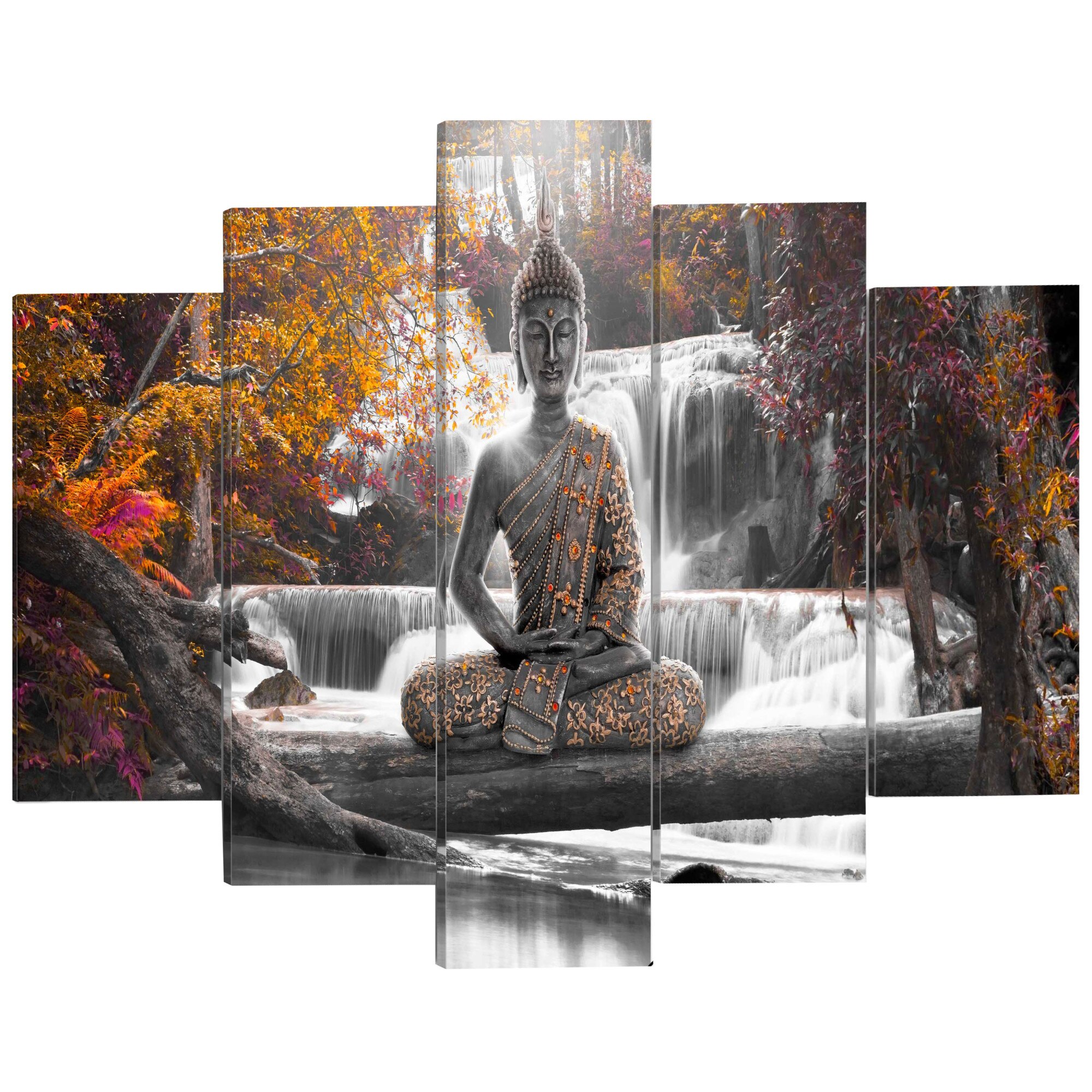 Imagine pe sticla ,5 piese, Buddha de toamna , acrilica 200 x 100 cm