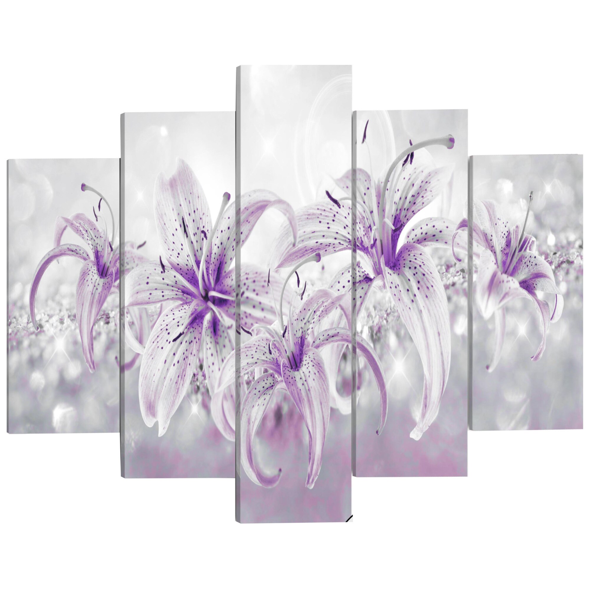 Imagine pe sticla ,5 piese, Purple Hars , acrilica 100 x 50 cm