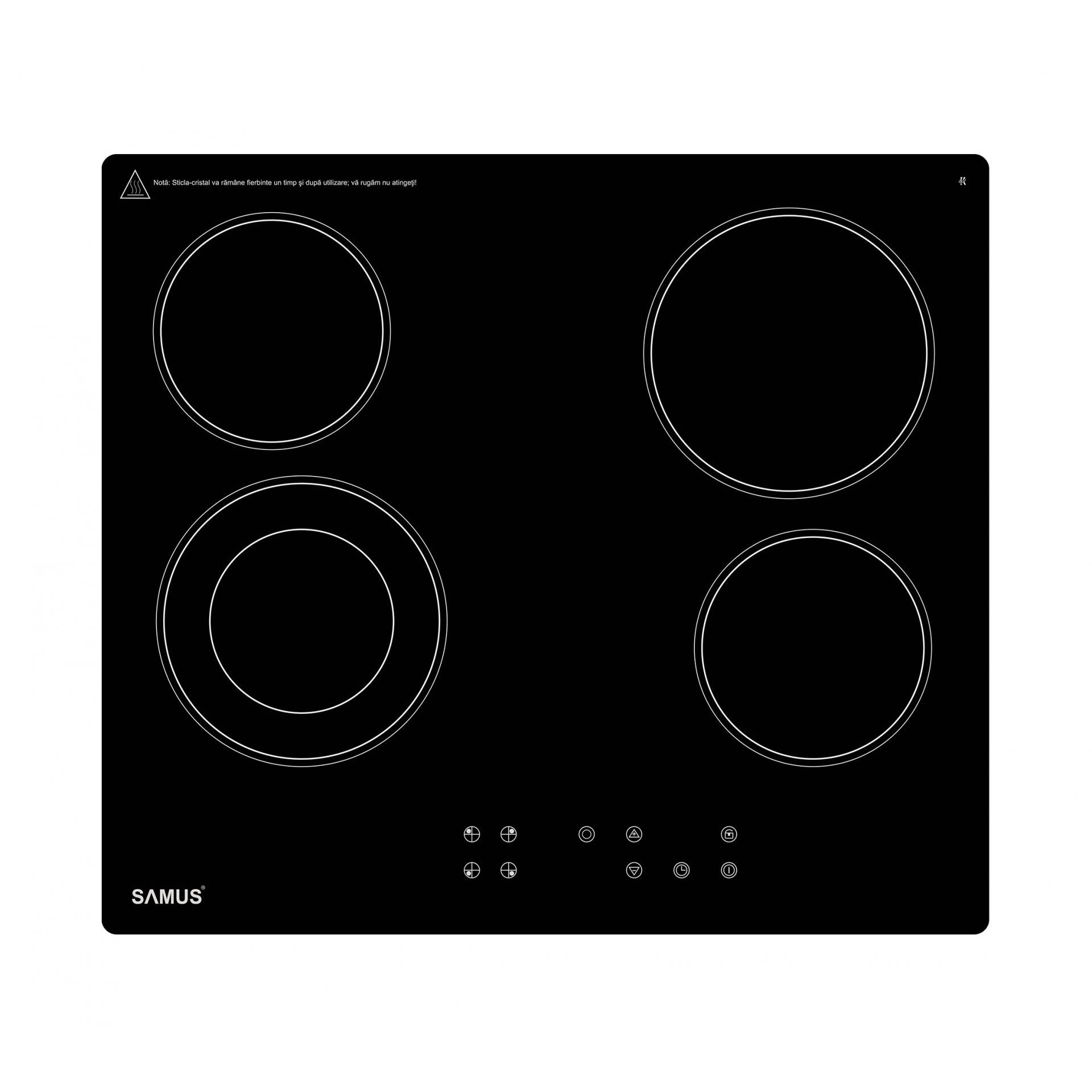 Plita Incorporabila Vitoceramica Samus PSV-64BG2, 4 arzatoare, 60 cm, Touch Control, Timer