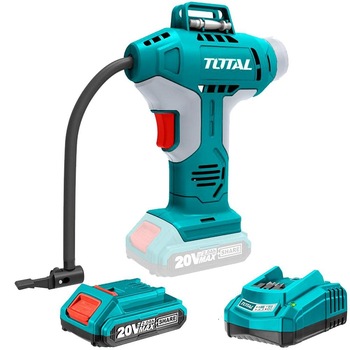 Compresor de aer industrial Total, 150PSI/10Bar cu Acumulator Li-Ion 20V-2.0Ah si Incarcator Rapid Compresor de aer industrial Total, 150PSI/10Bar cu Acumulator Li-Ion 20V-2.0Ah si Incarcator Rapid