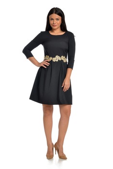 Rochie office, Dress To Impress, cu broderie in talie, Negru Rochie office, Dress To Impress, cu broderie in talie, Negru