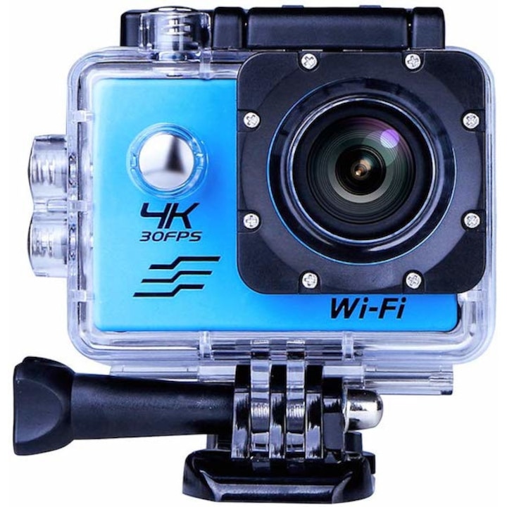 Camera video sport AIX 4K HD ,WiFi 2.0 ,raza 170D carcasa impermeabila ,subacvatica, inregistrari video sport ski, surf ,culoare albastra