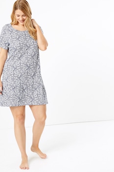Marks & Spencer, Camasa de noapte cu imprimeu floral, Bleumarin/Alb, 34 Marks & Spencer, Camasa de noapte cu imprimeu floral, Bleumarin/Alb, 34