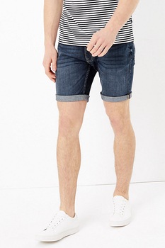 Marks & Spencer, Pantaloni scurti slim fit elastici din denim, Albastru marin Marks & Spencer, Pantaloni scurti slim fit elastici din denim, Albastru marin