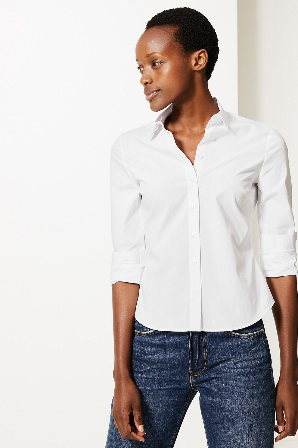 Marks & Spencer, Camasa slim fit cu maneci lungi, Alb