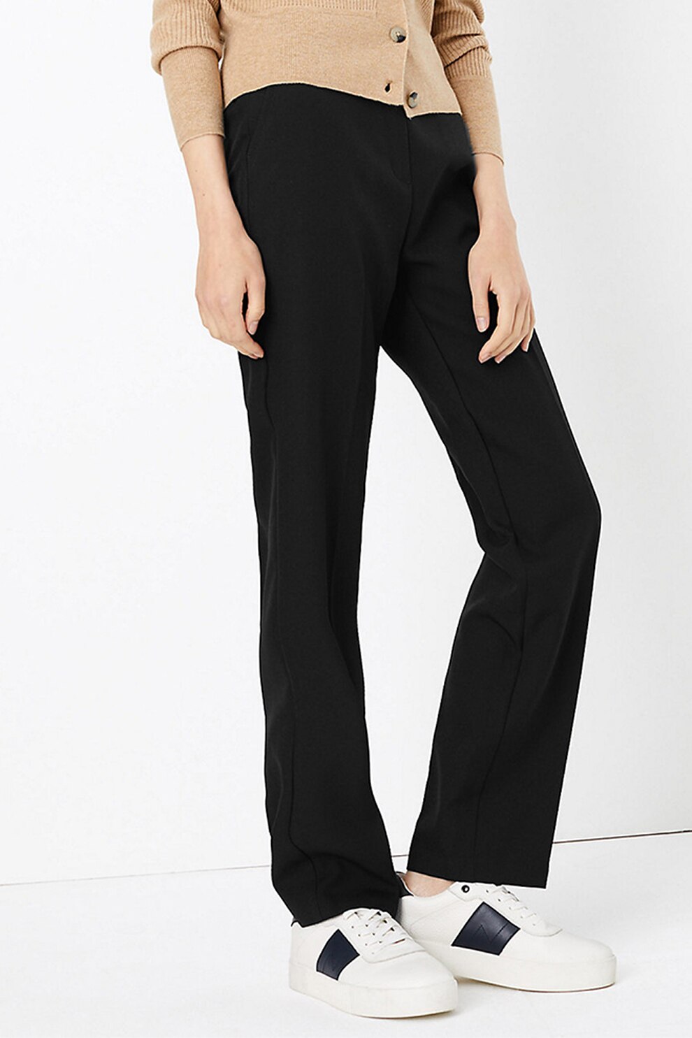 Marks & Spencer, Pantaloni cu croiala dreapta si catarama, Negru