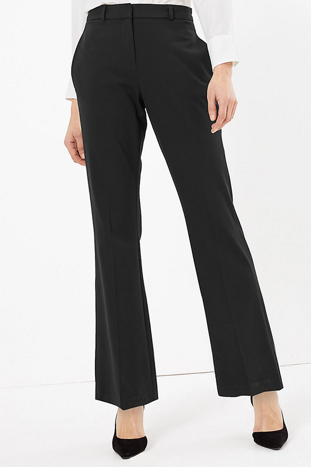 Marks & Spencer, Pantaloni cu croiala bootcut si talie medie, Negru, W27.5-L31