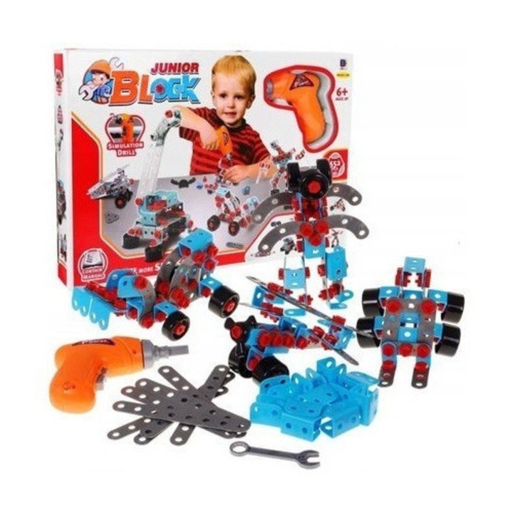 Set de constructii Junior Block 280 piese si bormasina cu baterii Multicolor