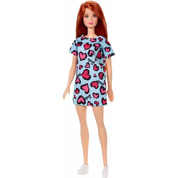 Papusa Barbie clasic look, rochie roz cu animal print, roscata, 3 ani+ Papusa Barbie clasic look, rochie roz cu animal print, roscata, 3 ani+